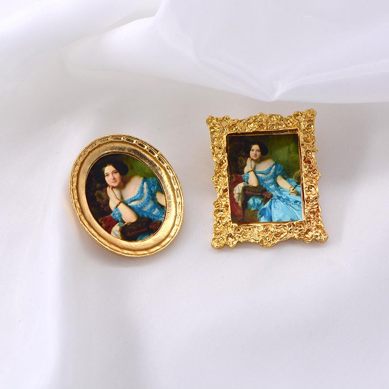 Broche Peinture à l'Huile Dame Rétro Renaissance Baroque 2019