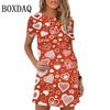 Elegantes Mini-Kleid mit süßem Liebesmuster-Print für Damen und Mädchen, kurzärmliges Sommerkleid, 2026 Neue Frühlingskleidung, Oversize-Sonnenkleid