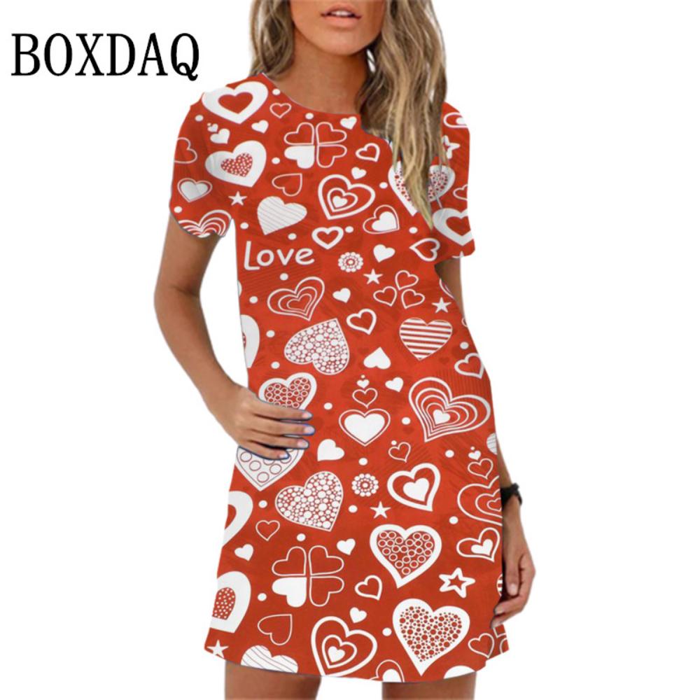 Elegantes Mini-Kleid mit süßem Liebesmuster-Print für Damen und Mädchen, kurzärmliges Sommerkleid, 2026 Neue Frühlingskleidung, Oversize-Sonnenkleid