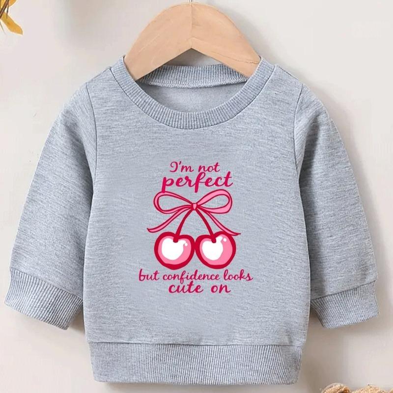 Kids Crew Neck Hoodie, Cute Cherry Graphic Print,Spring Autumn Outdoor Kids Clothing