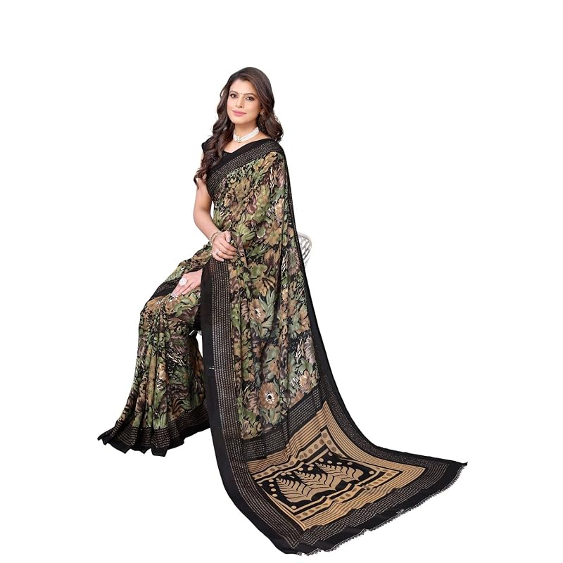 Yashika Women's Georgette Saree With Unstitched Blouse Piece (Kumud Red_W_Red)