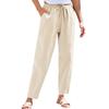Foreign trade new women's clothing summer pants casual loose drawstring solid color elastic waist cotton and linen women's nine-point pants