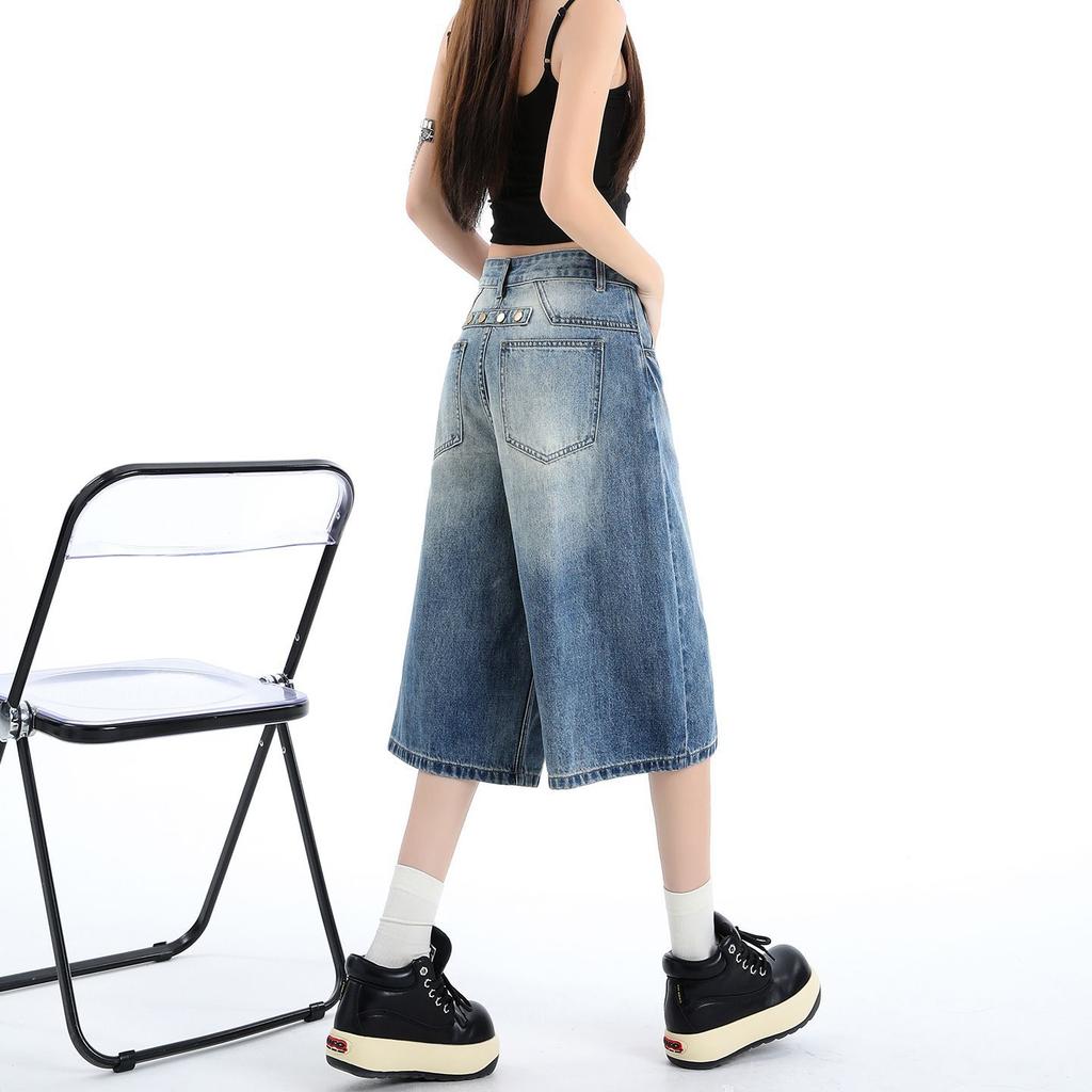 Trendy Summer Loose Fit Denim Cropped Capri Pants For Petite Ladies High Street Wide Leg Versatile Slimming FigureFlattering Casual Trousers