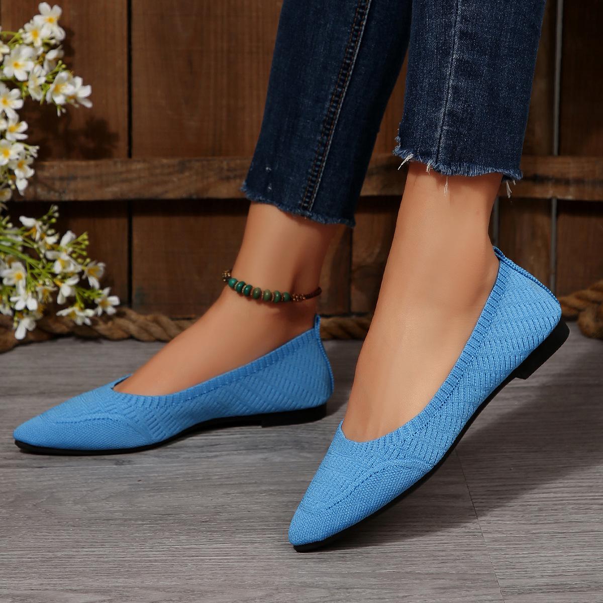 

2025 новая мода остроносые повседневные туфли-лодочки женские весенне-осенние большого размера на плоской подошве женская ткань 43 небесно-голубой