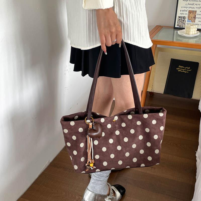 Borsa a tracolla da pendolare - Borsa tote con stampa a pois grandi - Borsa a spalla singola