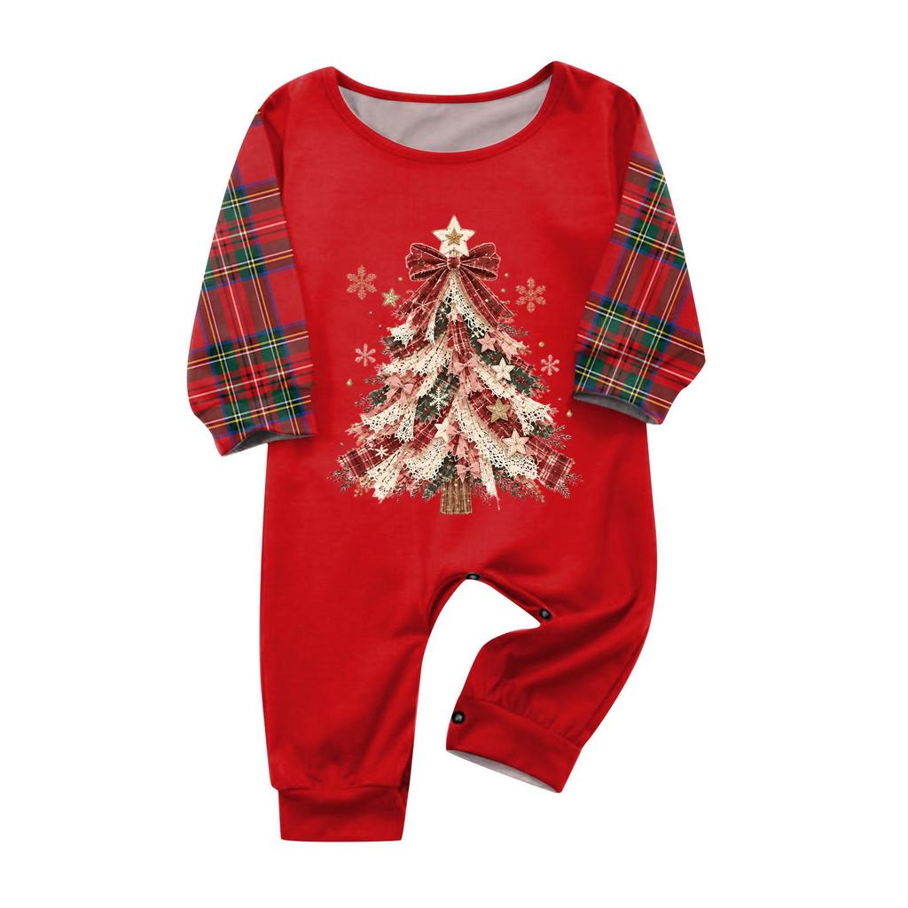 Christmas-print long-sleeve and long-pant matching family loungewear set