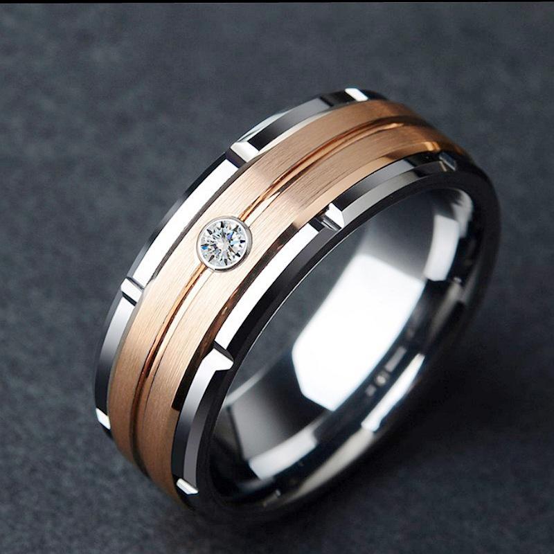Trendy European & American Titanium Steel Ring with Micro-Inlaid Zircon for Couples