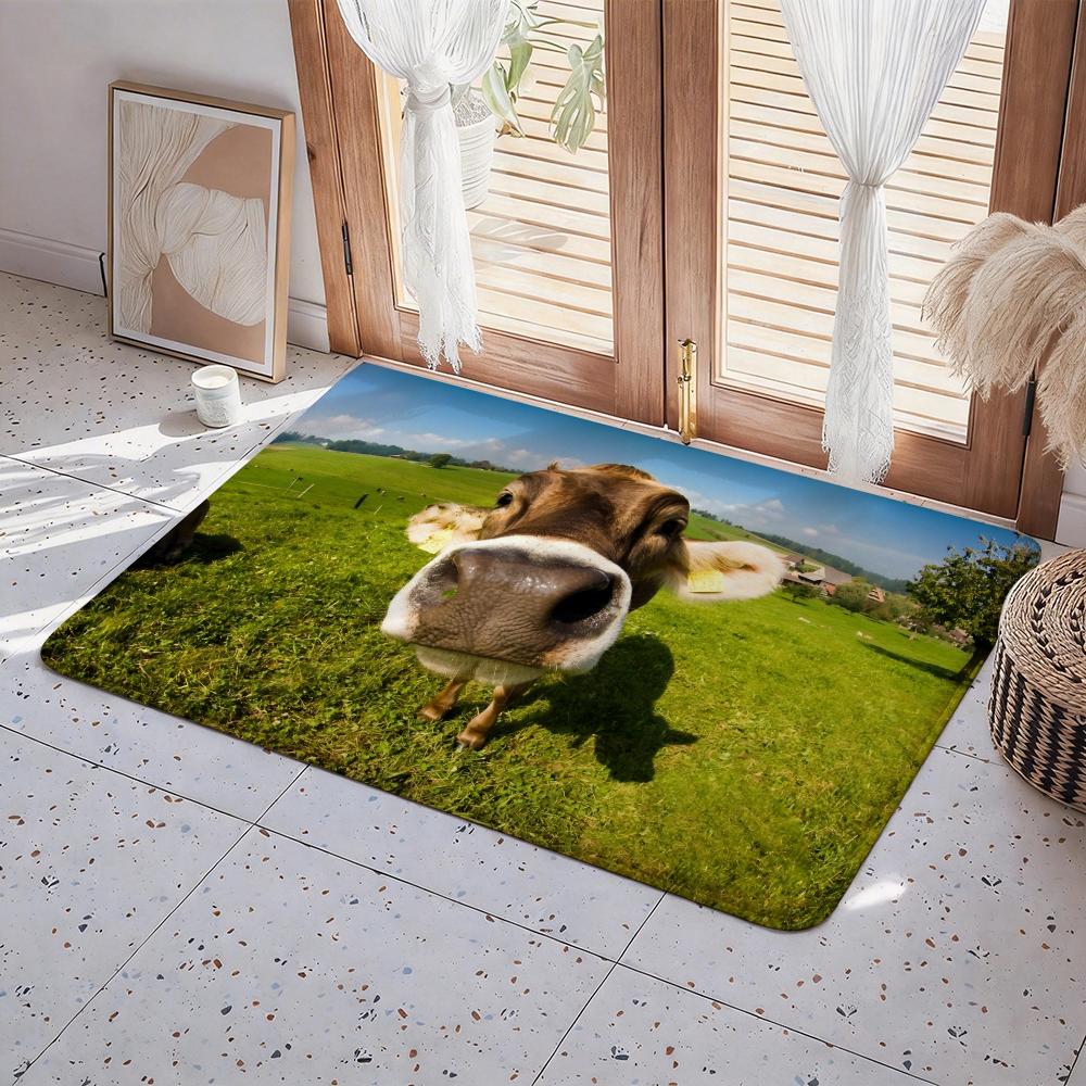 Animal A Cow Floor Mat Eco Flannel Doormat Non Slip Odorless Indoor Floor Rug Soft Short Plush Home Mat