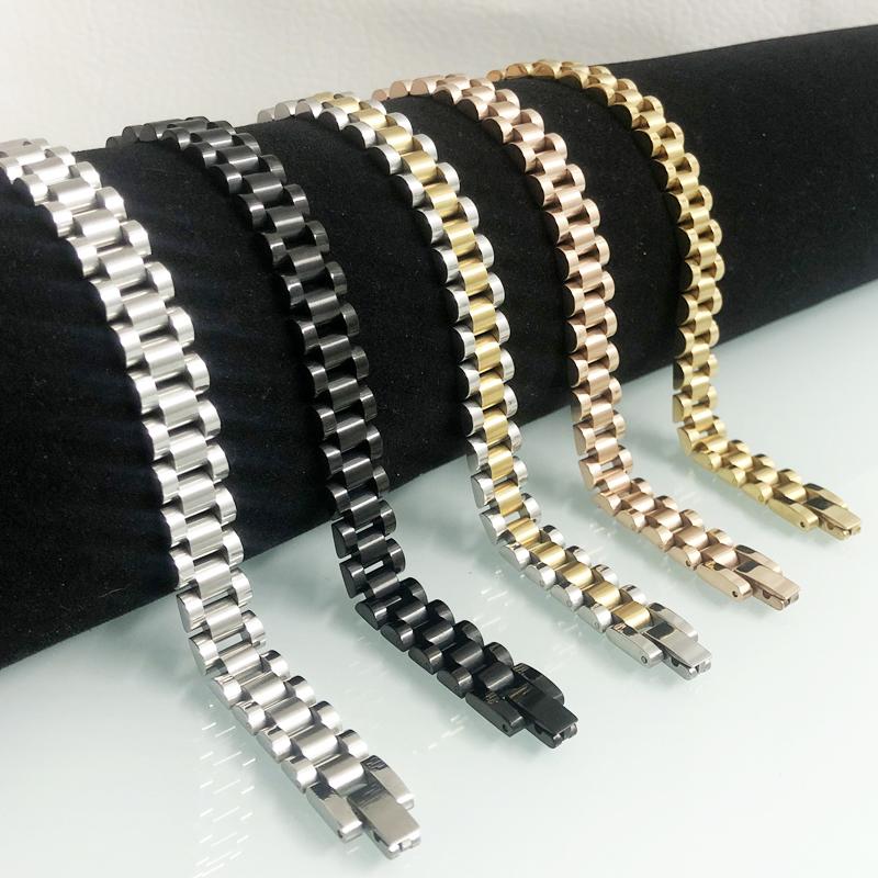 Braccialetti da uomo con catena da 10 mm, stile orologio, per donna, uomo, donna, colore oro, in acciaio inossidabile, accessori per gioielli da uomo.
