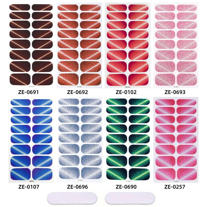 16pcs Cat Eye Nail Foil Sticker Set With Flash Effect Marble Flower Star Manicure Kit Women