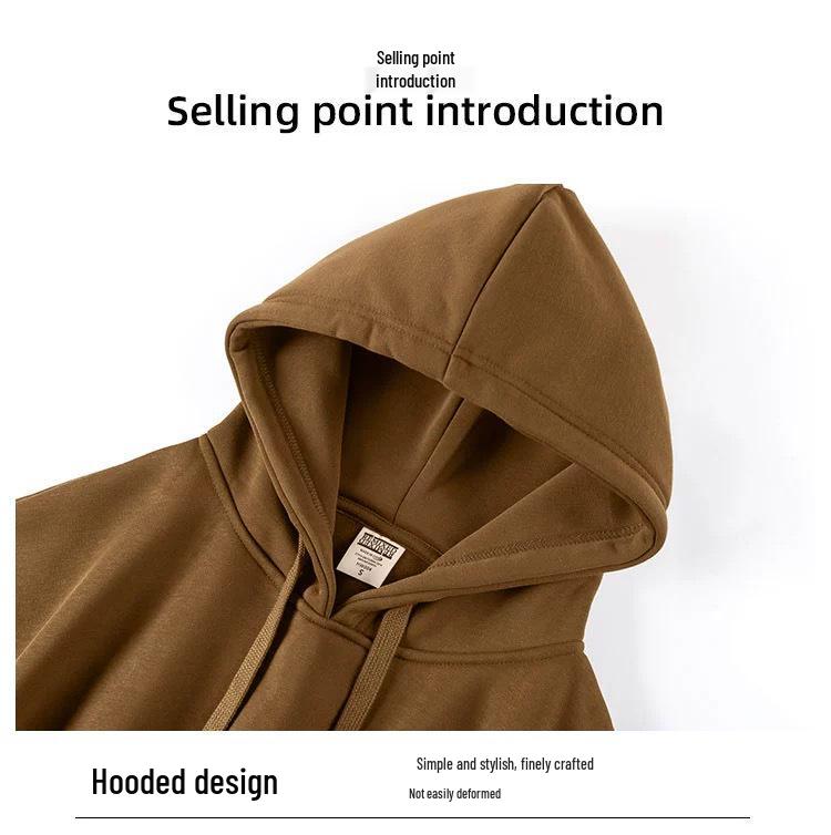 500g Earth Tones Heavyweight Spring Hoodie - Japanese Retro Unisex Casual Sweatshirt