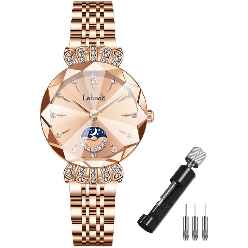 "Elegant Women's Rose Gold Crystal Watch Waterproof Stainless Steel Business Style"