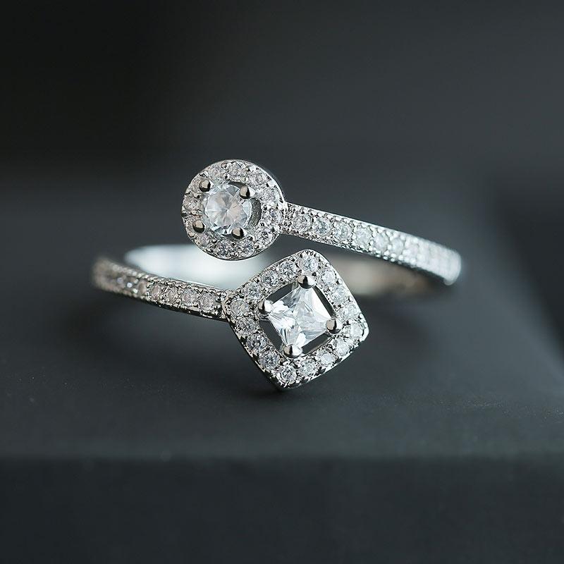 Luxury Micro Paved Line Cubic Zirconia Ring Geometric Shape Opening Jewelry for Women Anniversary Gift for Wife Wholesale