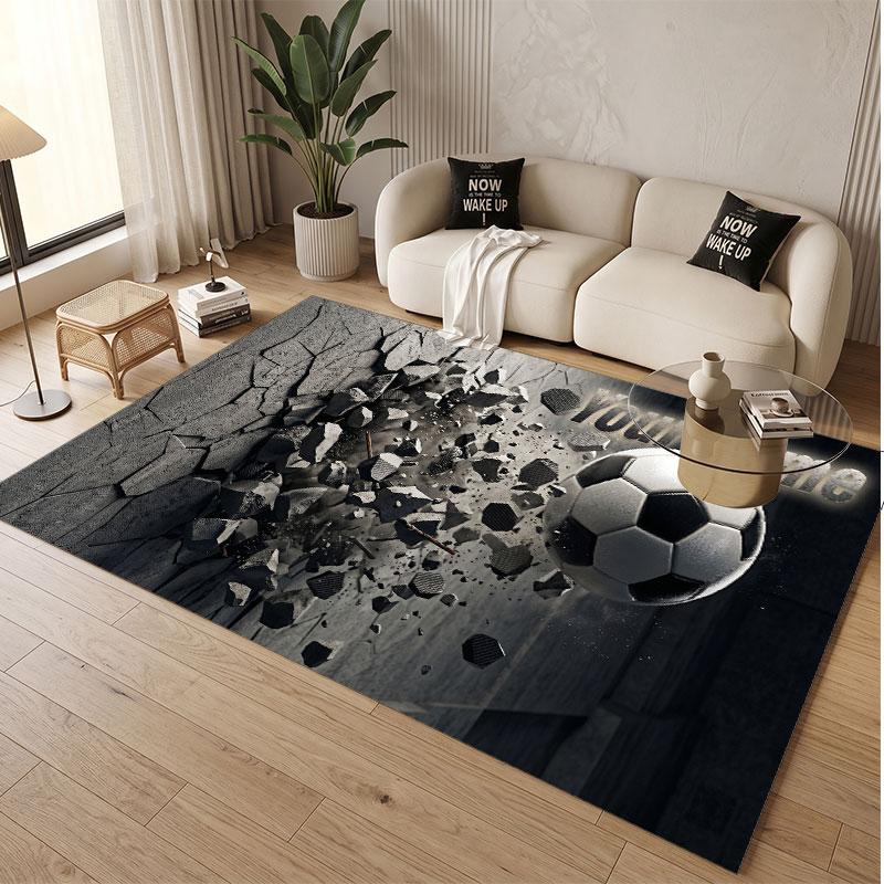 Soccer Theme Soft Crystal Velvet Rug Custom Name & Text Print Non Slip Floor Rug for Bedroom Living Room
