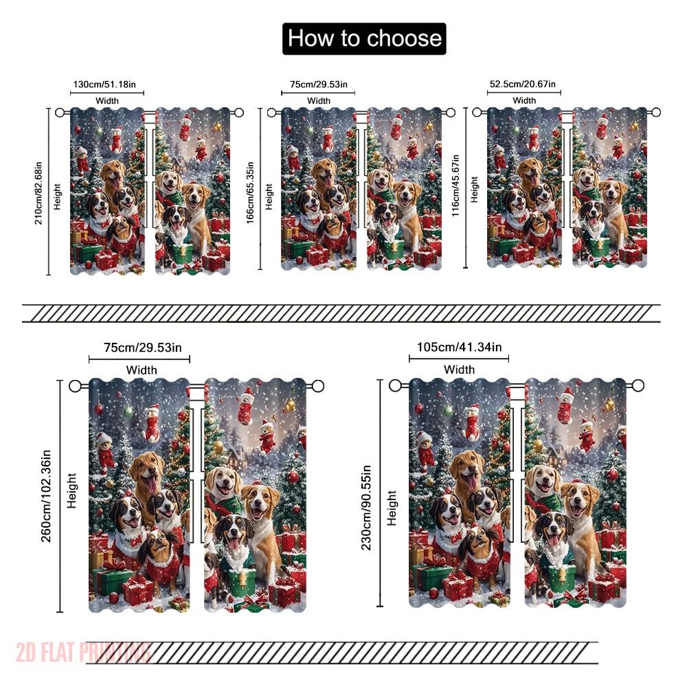 2pcs,2D Plane Printing Curtains Christmas Dogs Tree Snow (2) Polyester (without Rod) Holiday for Various Room Types