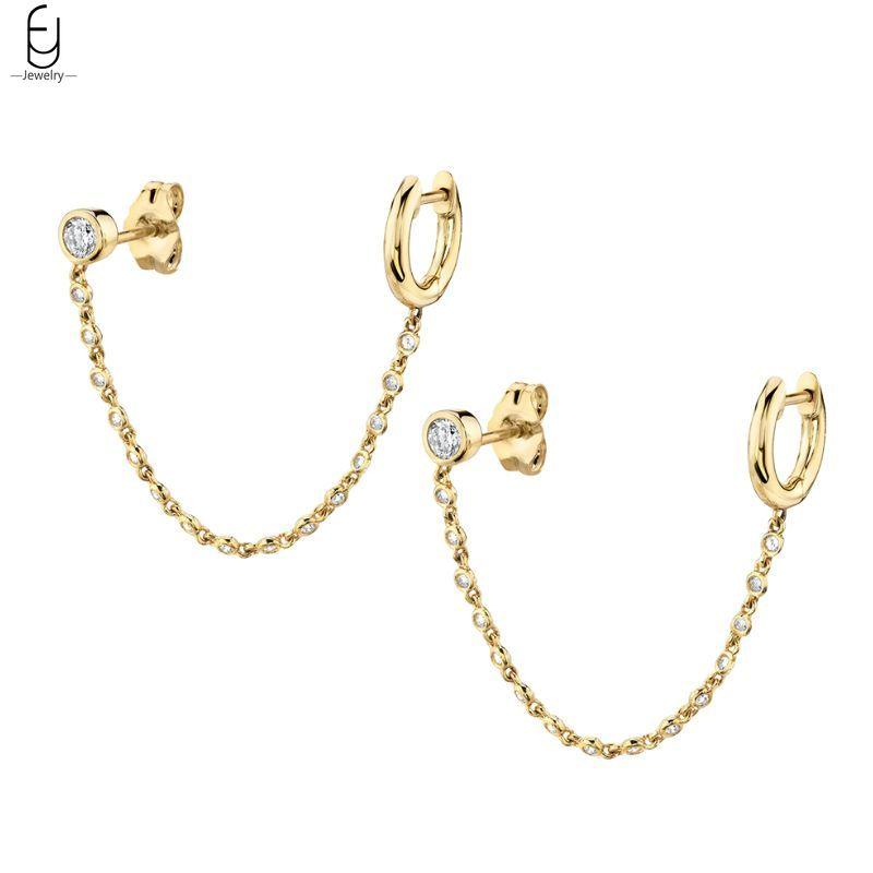 925 Silver Needle Luxury Long Chain Tassel Crystal Stud Earrings For Women Exquisite Pendant Gold Earrings Fine Jewelry