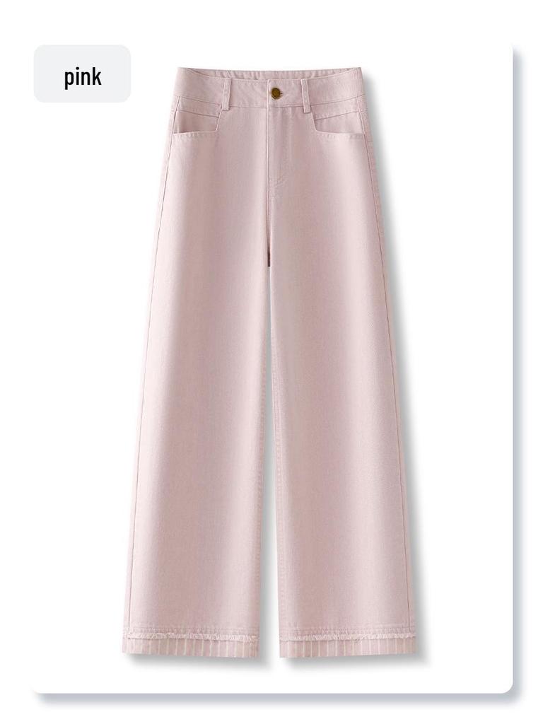 Light Green Women's Wide-Leg Jeans - 2025 Spring/Autumn Relaxed Nine-Point Fit