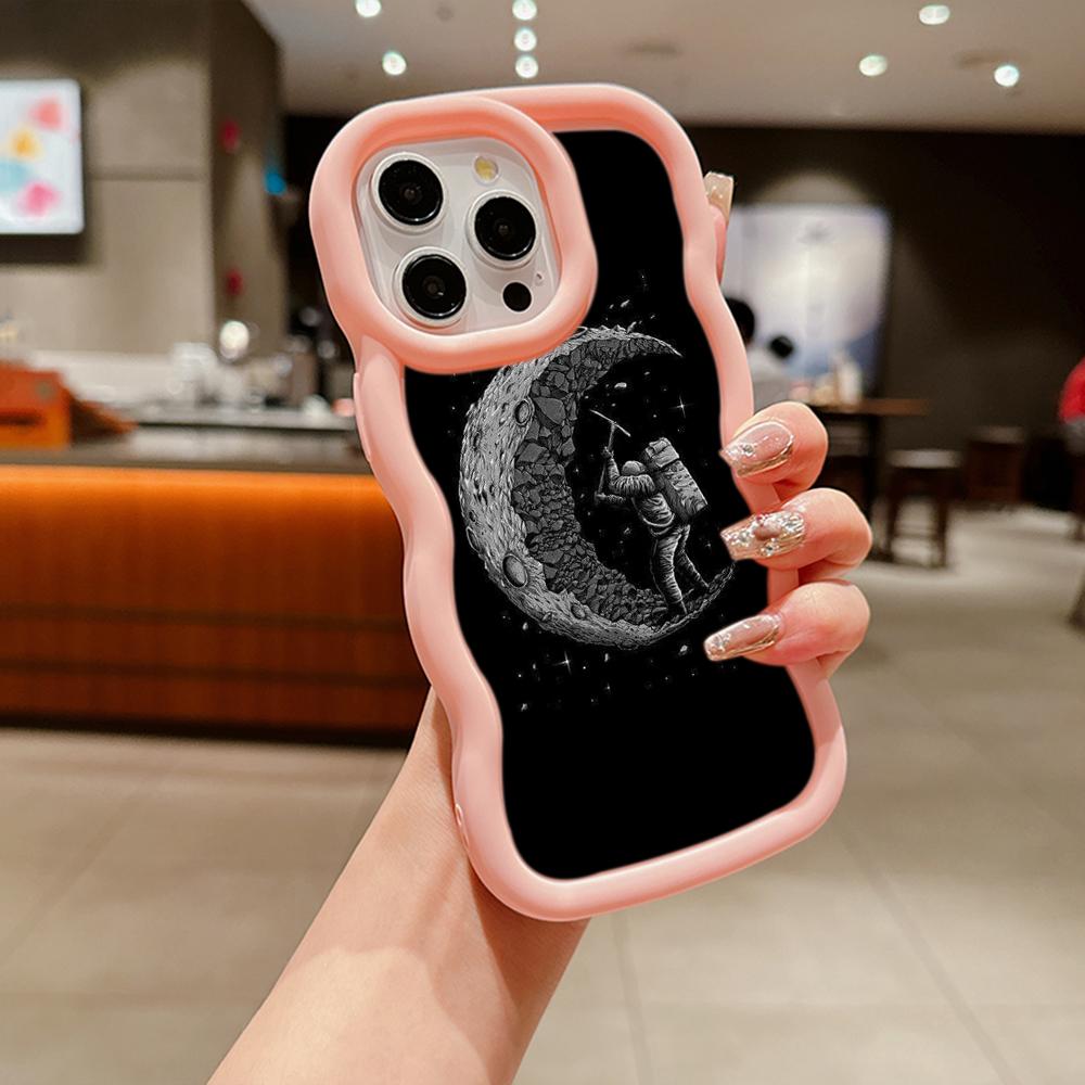 Ae97 Space Moon Astronaut Black art Protective Phone Cases for iPhone 14 13 Pro Max 11 12 15 Plus Infinix Hot 40i Smart8 Tecno Big Wave TPU Back Cover
