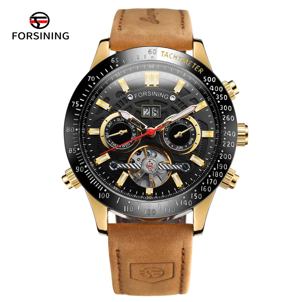 Montre Pour Homme Forsining Branded Stainless Steel Gold Noble Water Resistant Tourbillon Custom Mens Automatic Mechanical Watch