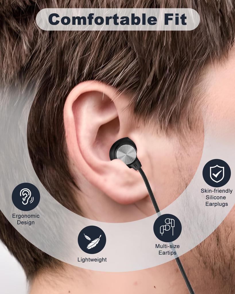 Hmusic 2025 Neckband Earphones, Bluetooth 5.4, 30+ Hours of Battery Life, IPX5 Waterproof, Multi-Point Headphones with Magnetic, Game Mode, Noise