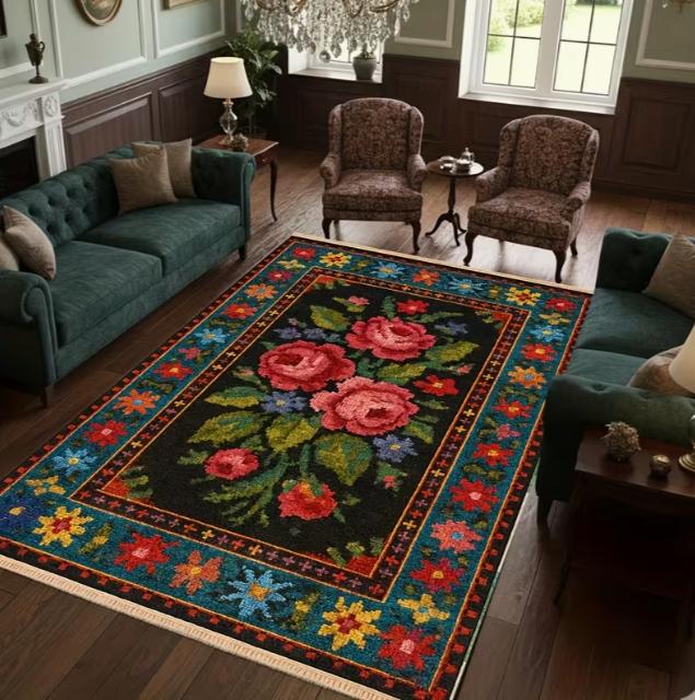 Night Flower Language Carpet Rectangular Tassel Carpet Kitchen Carpet Corridor Carpet Bathroom Living Room Area Carpet Carpet 40x60cm