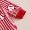 Unisex Baby & Toddler Waffle Stripe Long Sleeve Round Neck Romper with Embroidery