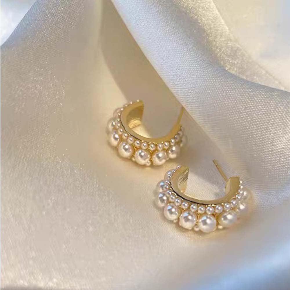 

Simple Girls Women C Shape Fashion Jewelry Hoop Earrings Zinc Zinc Alloy Pearl Earrings