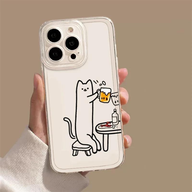 

Забавный Кот Прозрачный Парный Чехол для Телефона Для iPhone 17 15 14 12 11 13 16 Pro Max Mini 7 Plus SE Для Влюбленных Мягкая Накладка Чехол Fundas iPhone 14ProMax