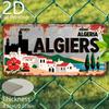2D Flat, 1pc Vintage Algerian City Sign - Retro Travel Poster style with Algiers Landmarks (Casbah, Harbor, Mountains)