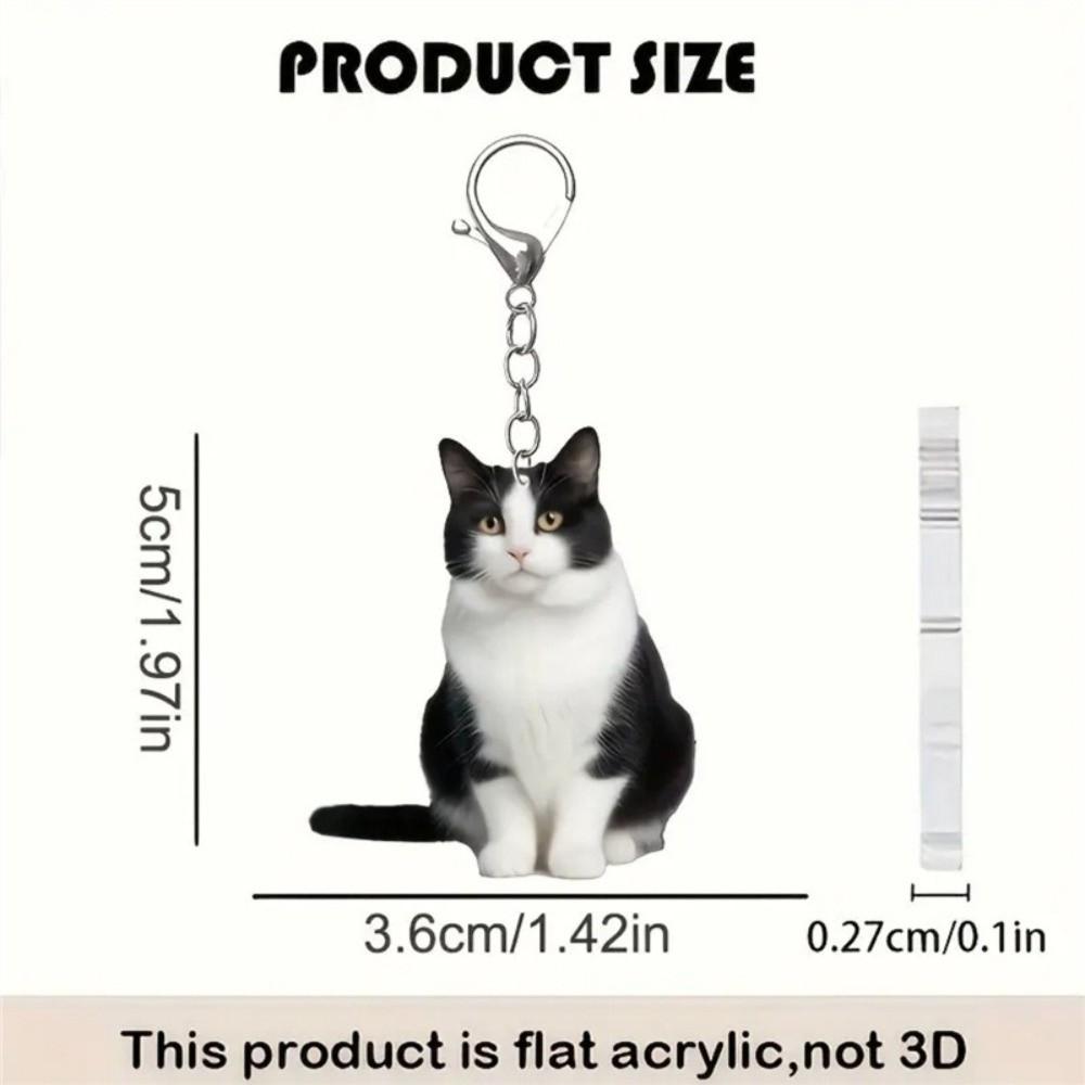 Portachiavi Gatto Bianco e Nero Cartone Animato Portachiavi Ciondolo Gatto Acrilico 2D Double-Sided Portachiavi Animale Creativo Portachiavi Giocattolo Regalo per Bambini