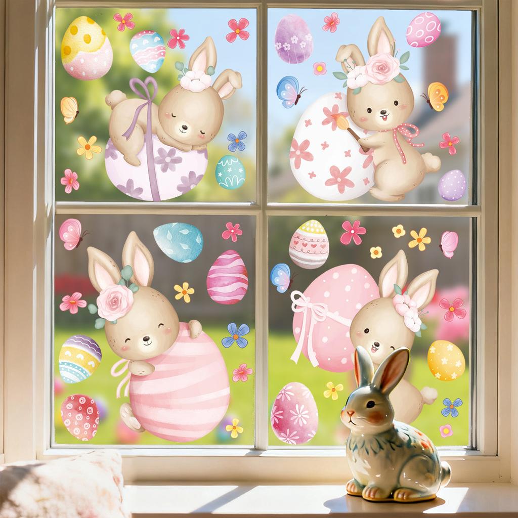 Easter Egg Bunny Static Cling Stickers 2026 New Window Decals for Glass Shop Display Decoration