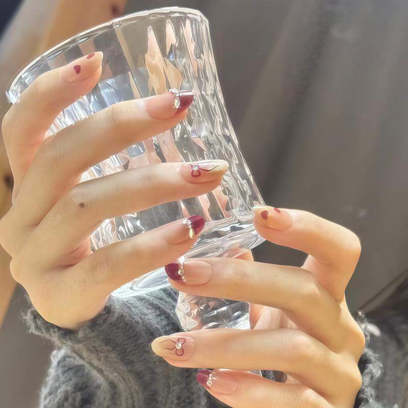 High-End Handmade French Cat Eye Polka Dot Christmas Nail Art Set M (Chubby Hands | Tall Choice)