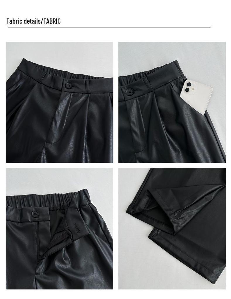 Women's 2025 Black Leather Wide-Leg Slimming High-Waisted Pants