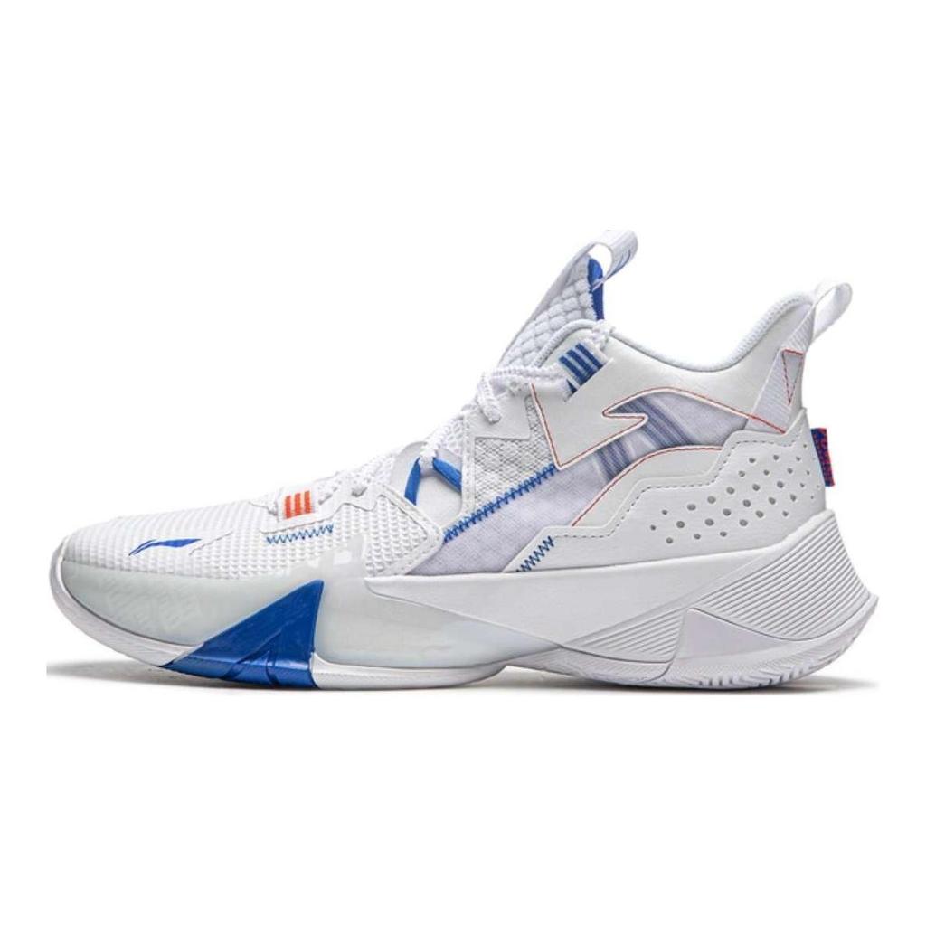 Li-Ning Pantofi de Baschet Confortabili la Modă Antiderapanți Rezistenți la Uzură Mid-Top Pantofi Sport pentru Bărbați Alb Albastru ABPU055-1