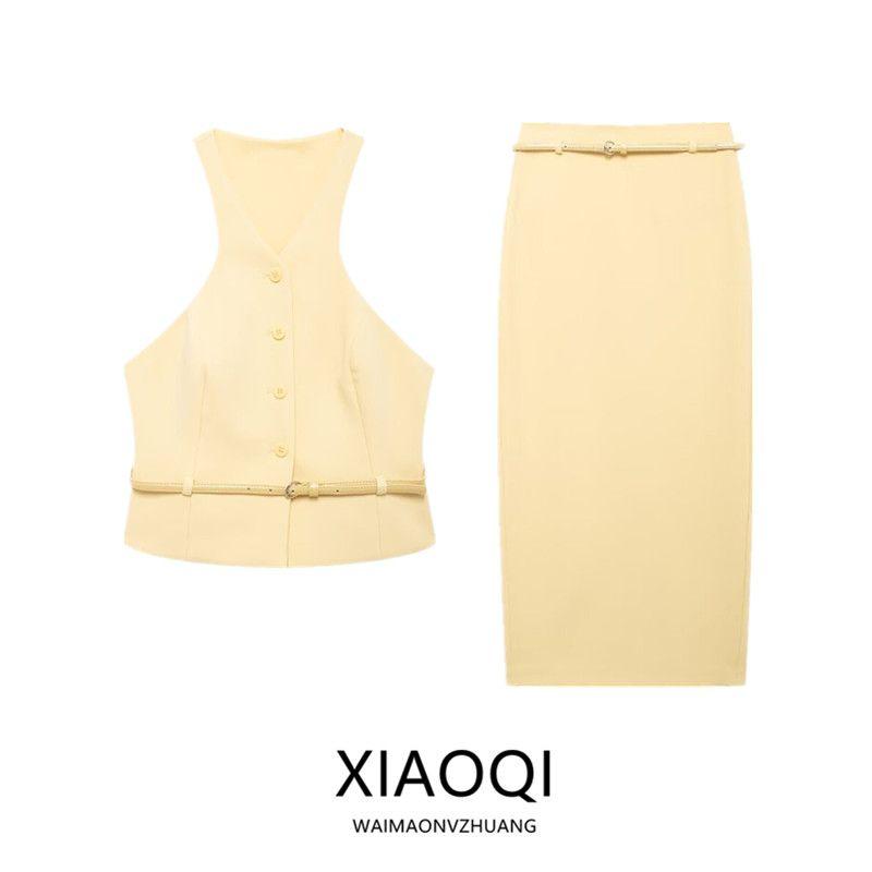 Fashion Style 2024 Autumn New Women's Clothing with Belt Hanging Collar Sleeveless Vest Style Tops 5030737