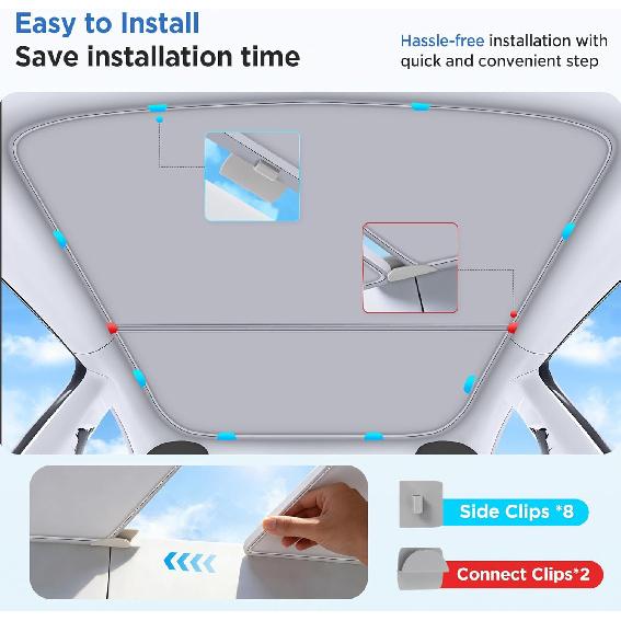 2026 Upgrade Sunshade Roof For Tesla Model Y Accessories 2024-2020 | [No-Gap/Sag-Free] Heat Insulation Glass Roof Sunshade Sunroof for Tesla Model Y