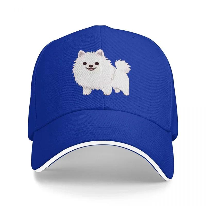 Pomeranian Dog Embroidered Black Baseball Cap with White Trim and Mesh Back Design for Pet Lovers and Fashion Enthusiasts