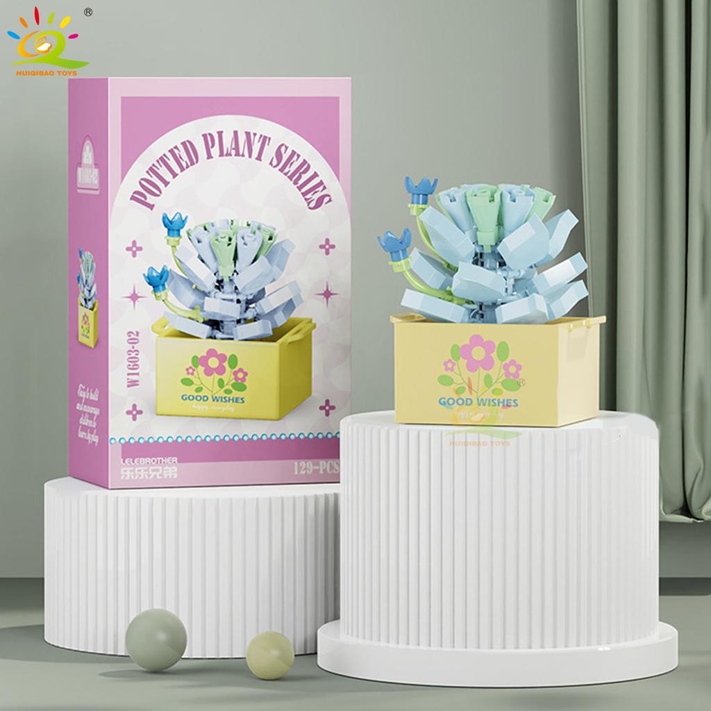 MOC Blume Sukkulente Topfpflanze Modellbaustein DIY Ewiger Strauß Zuhause Schreibtisch Pflanzen Dekoration Ziegel Mädchen Geschenk Kinderspielzeug