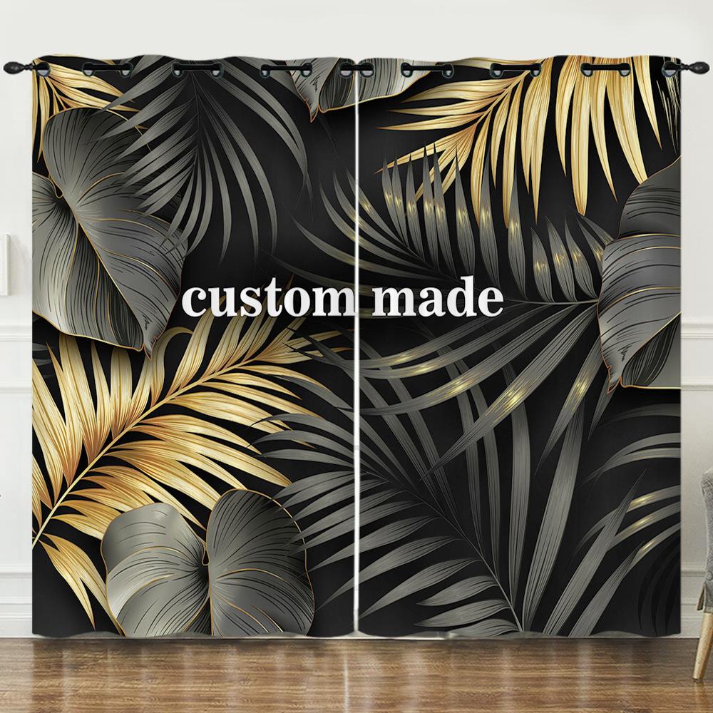 

Штора Лист тропического растения Пальмовый лист 3D Цифровая печать Блэкаут штора Люверсы 97cm*114cm*2