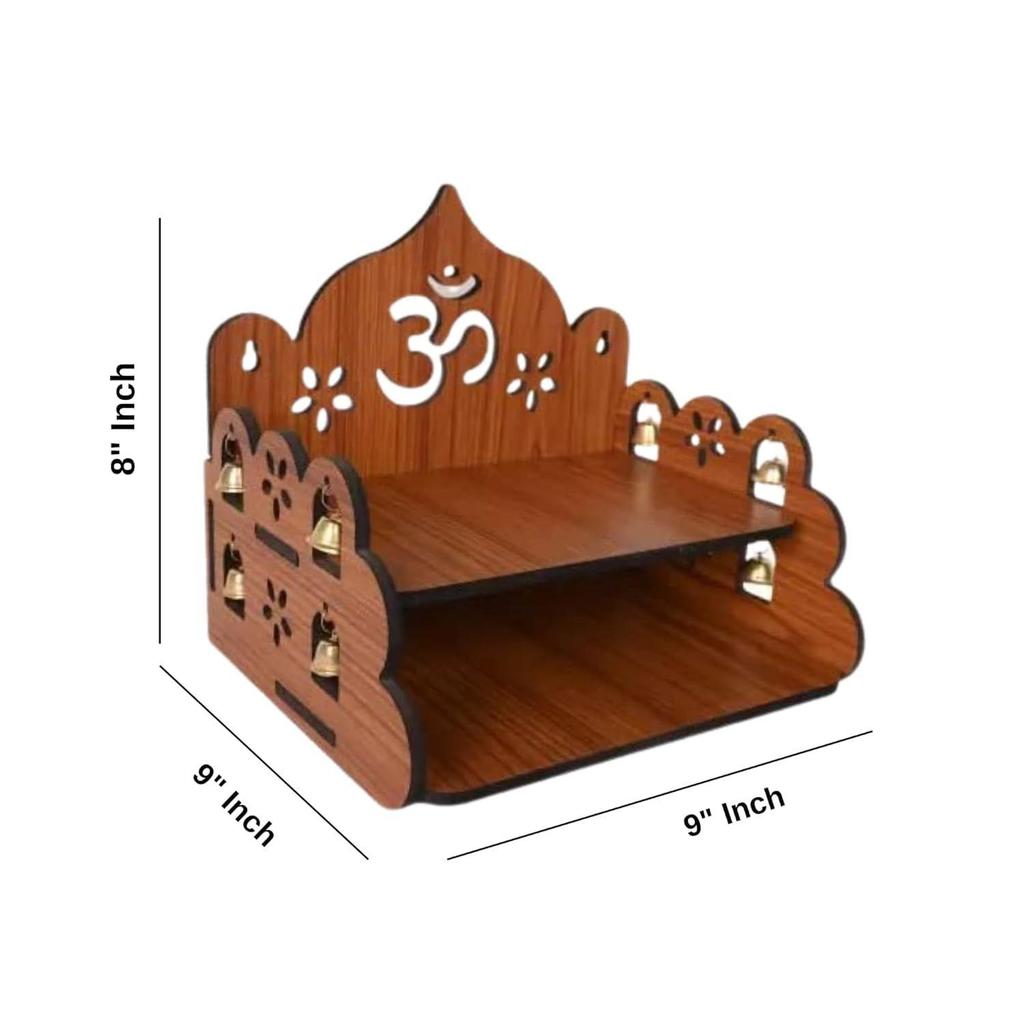 Pooja Mandir für Zuhause & Büro, Wandmontierter Holztempel, Pooja-Ständer mit Aufbewahrungsschrank, Heimdekor, Kleine & Große Größe (Mandir Design 1)