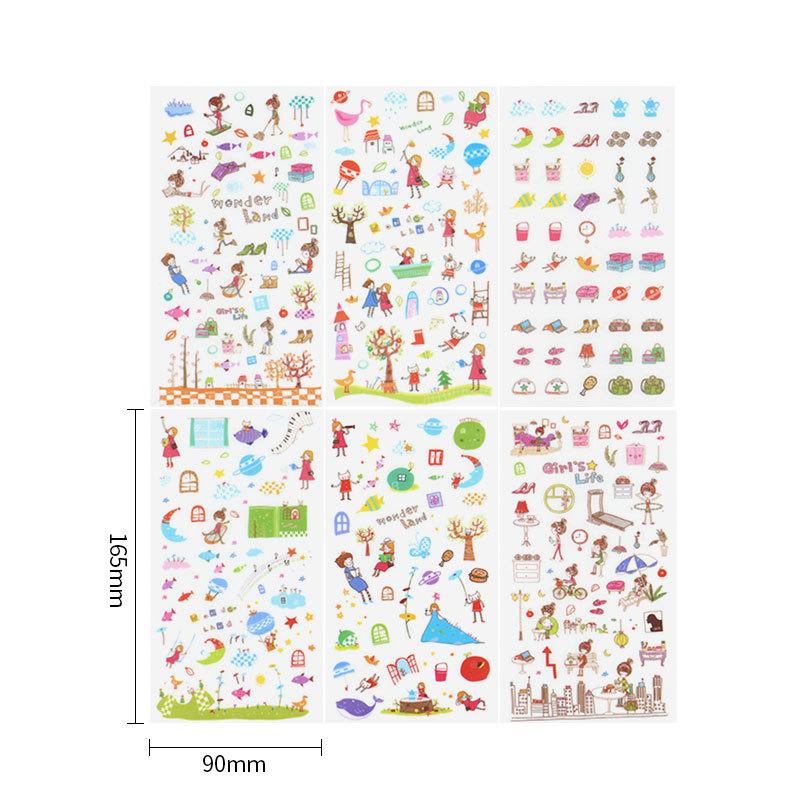 6 Sheets/Set Korean Version Cartoon Transparent PVC Stickers Cute Animal Kawaii Self Adhesive Kids DIY Scrapbooking Sticker