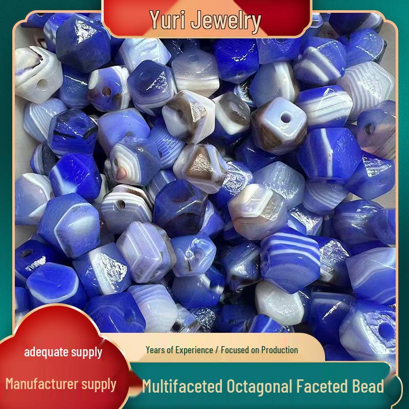 Silk Agate Blue Octagonal Faceted Beads, 13×14mm Handmade Jewelry Accessories -