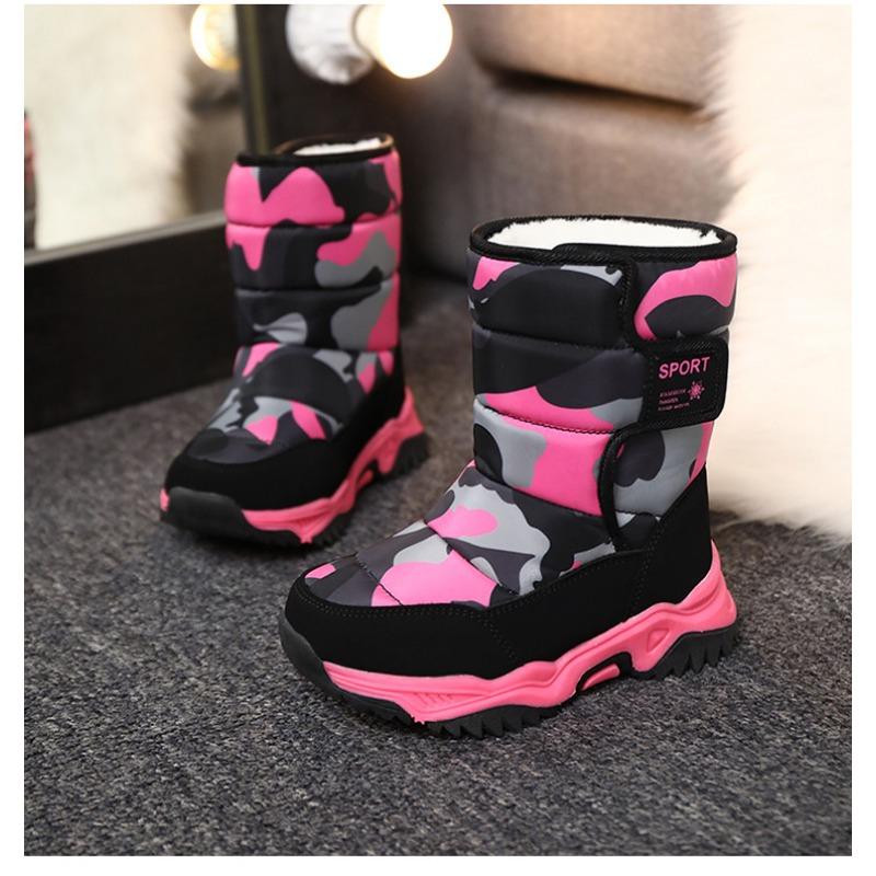 Módní zimní dětské sněhule vysoké bavlněné boty zesílené a sametově teplé nepromokavé a protiskluzové krátké boty