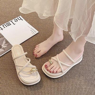 Internet Celebrity Set Toe Pinch Foot Muffin Thick Bottom Cool Slippers Women's Summer Wear New Year's Slope Heel Versatile Fashion Trend
