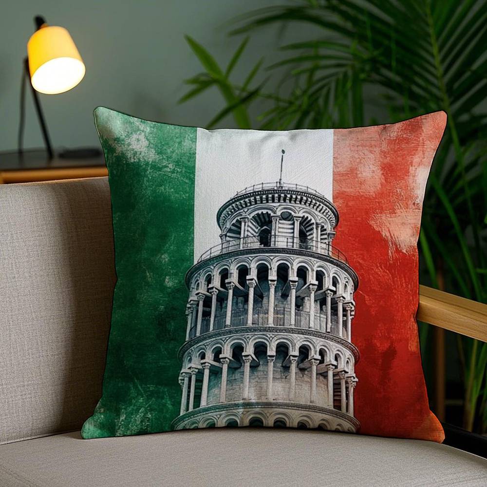 I-Iitalian Flag Pillow Case Office Sofa Dorm Chair Back Short Plush Double-sided Printing Home  Cushion Cover