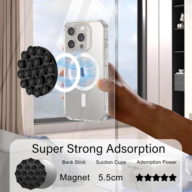 Strong Magnetic Hands Free Silicone Suction Cup Phone Grip Holder for Magsafe Universal Selfies Videos Mac Safe Lazy Mount Stand
