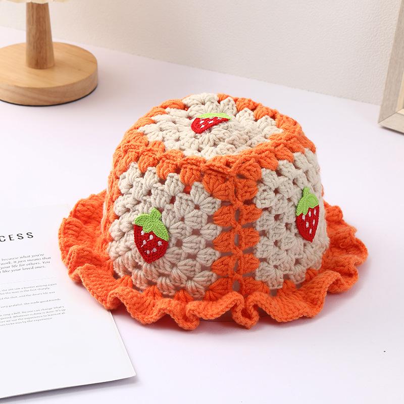 

Рыбацкая шапка из шерсти, вязаная крючком, с оборками, в японском и корейском стиле оранжевый