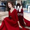 Autumn Red Wedding & Engagement Dress: Elegant Toast Dress for Brides