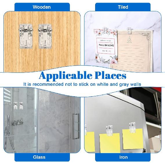 30 Pcs Adhesive Clips for Hanging, Self-Adhesive Clip Wall Tapestry Clips Sticky Clip Small Hanging Spring for Posters & Home Office Clear
