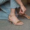 Fashion 2024 summer new women's high heel Roman sandals French retro rivet sandals structured belt square parka sexy new